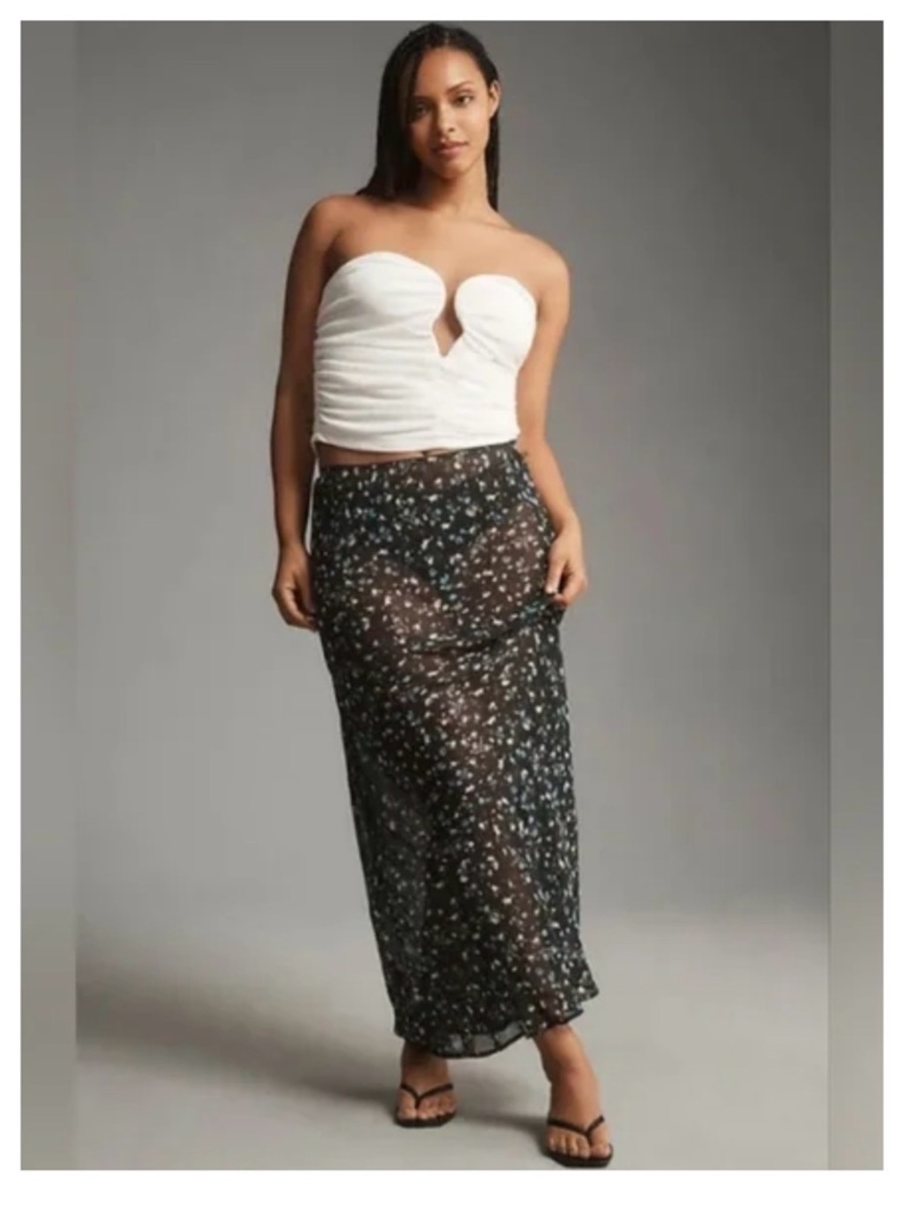 Anthropologie Tilda Sheer Slip Skirt Black Floral Print